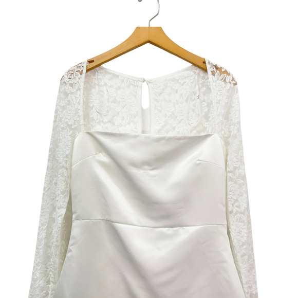 Lulus Prettiest Behavior White Satin Lace Long Sleeve Mini Dress size Large NWT - Picture 3 of 6